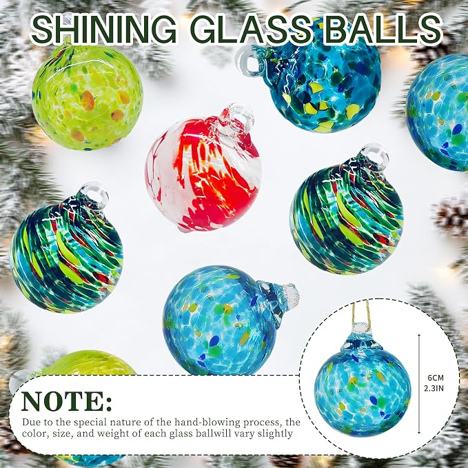 6 Pack Hand Blown Glass Christmas Ornaments - 2.3 Hanging Gazing Balls, Witch & Friendship Balls for Home Window, Outdoor Garden, Patio Decor - Gift for Mom, Wife, Women, Friends (Multicolor)