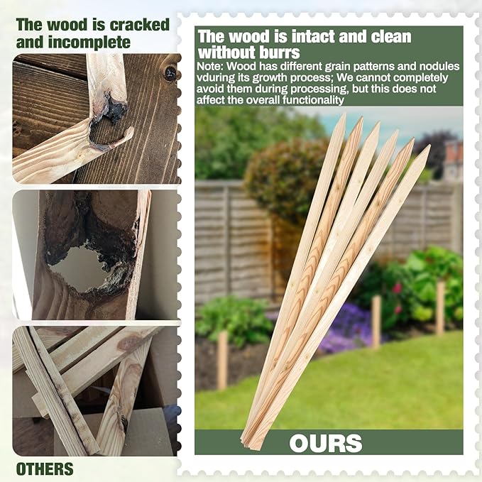 Colingmill 20 Pieces Wooden Garden Stakes 48 Inch Grade and Survey Stakes Wooden Garden and Sign Posts for Plant Support Silt Fence Yard Farm Survey Boundaries Baselines