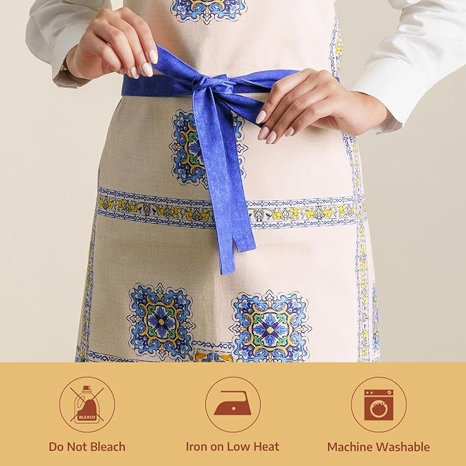 Maison d' Hermine Aprons for women with Pocket 100% Cotton (27.50"x31.50") | Adjustable Neck Strap & long ties Apron Men Chef Wedding Cooking Gardening Server Maid