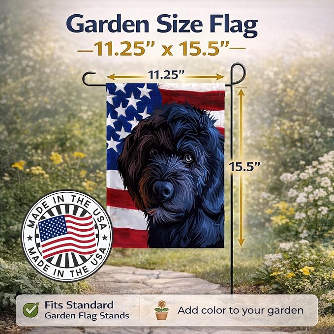 Caroline's Treasures CK6661GF Portuguese Water Dog American Flag Garden Flag Mailbox Flag Decorative Yard Flag Banner Outside Patio Artwork Yard Flower Beds, Garden Size, Multicolor