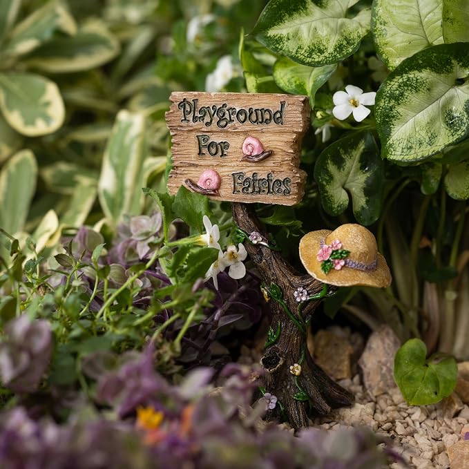 PRETMANNS Fairy Garden Accessories Kit with Fairy Figurines - Outdoor Indoor Miniature Garden Fairies Set - Hand Painted Garden Fairy Figures for Fairy Village - 4 Piece Playground