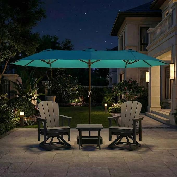 15FT Large Patio Umbrella with Base Included, Double Sided Outdoor Market Umbrella with Flexible Fiberglass Ribs, UV-Blocking Extra Large Umbrella for Garden, Pool, Deck, Turquoise Blue