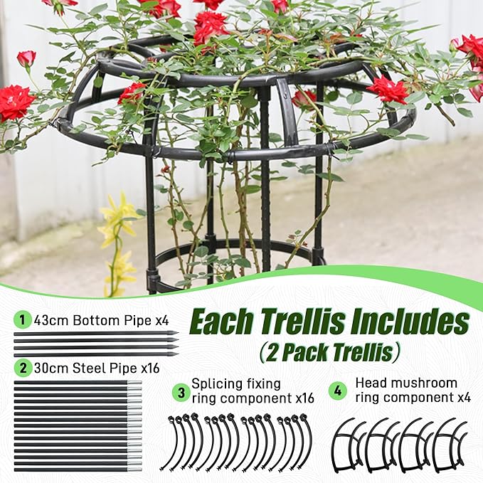 Quibbay Garden Trellis for Climbing Plants Outdoor, 65 Inch Mushroom Top Trellis for Climbing Plants, Plant Trellis Support for Potted Plants Climbing Vine Rose Clematis Vegetable Trellis, 2 Pack