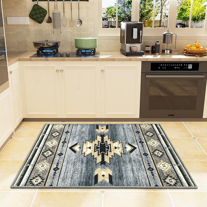 BENRON Western Entryway Rug 2x3, Small Area Rugs for Kitchen, Grey | Southwest aztec Rug,Throw Rugs for Hallway Porch Front Door Washable