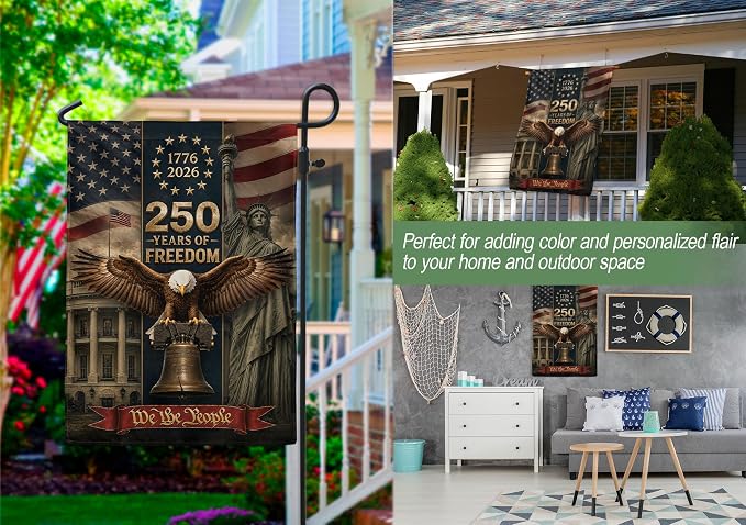 250 Years Of Freedom Flag, American Flag With Eagle, We The People Banner, 1776-2026 Commemorative, Garden Flags For Outside, Double-sided Printing, 250th Anniversary Patriotic Design 5 (12x18 Inch)