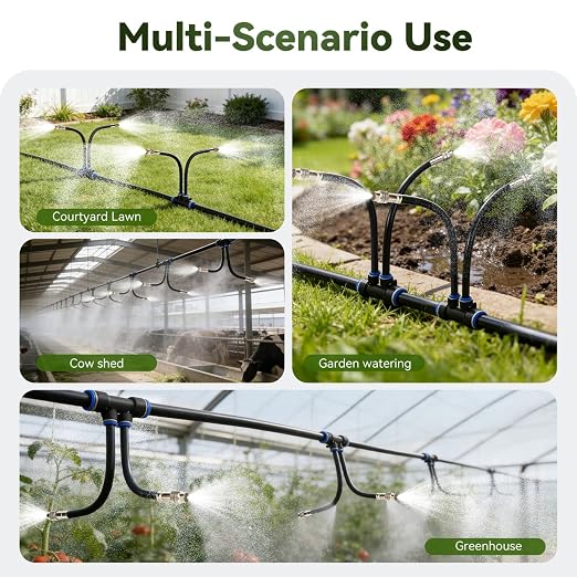 100Ft 1/2" Tubing High-Flow Drip Irrigation System, 360° Adjustable Garden Watering System with 60 Nozzles, Dual-Side Watering Kit for Raised Beds, Greenhouses & Efficient Plant Irrigation