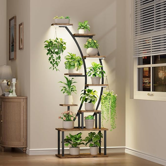 BACEKOLL Plant Stand Indoor with Grow Lights, 63" Tall Indoor Plant Shelf, 9 Tiered Corner Plant Holder, Large Flower Display Shelf for Living Room, Bedroom, Office, Home Decor