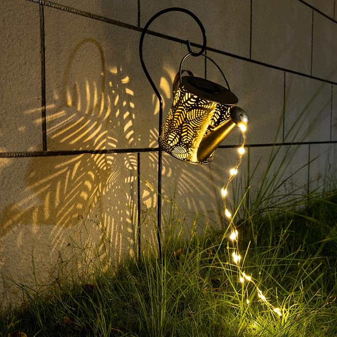 JIAJIAMEI Solar Watering Can Lights Leaf Outdoor Garden Decor, Large Waterproof Cascading LED Hanging Solar Lights, Gifts for Mom Grandma Women Birthday Mother's Day - Yard Porch Patio Backyard