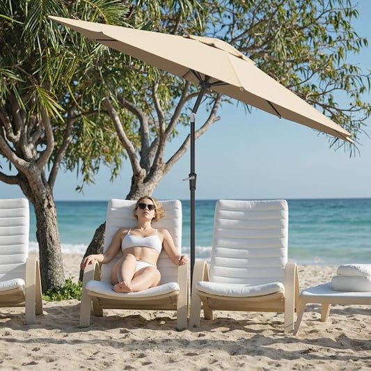 Sannwsg Patio Umbrellas, Pool Umbrella with 8 Sturdy Ribs, Outdoor Umbrella with Push Button Tilt/Crank, Deck Umbrellas, Market Umbrela Table for Backyard, Deck, Garden, Pool