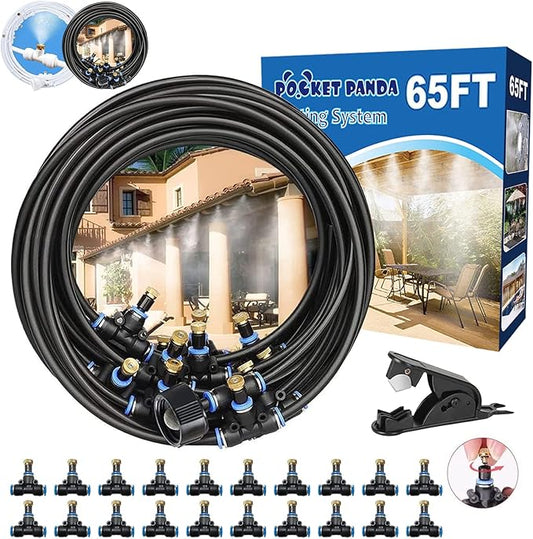 Misters for Outside Patio, 65FT|20M Outdoor Water Misting Cooling System. Backyard Mist Kit for Garden Greenhouse Fan Deck Umbrella Canopy Pool Porch Trampoline Sprinkler Park BBQ Party Accessories