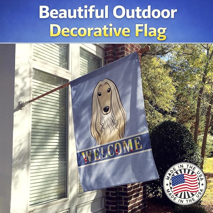 Caroline's Treasures BB1430CHF Afghan Hound Welcome House Flag, Blue Large Porch Sleeve Pole Decorative Outside Yard Banner Artwork Wall Hanging, Polyester, House Size, Multicolor