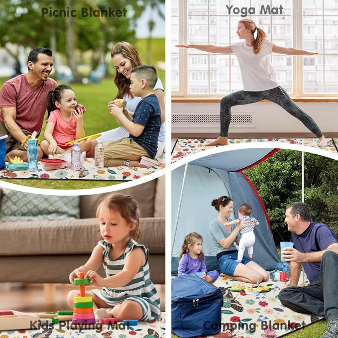 Butterfly Flower Picnic Blankets Waterproof Foldable, 60’‘x80'' Portable Outdoor Picnic Mat Water Resistant for Grass, Padded Lawn & Park Blanket for Camping, Hiking