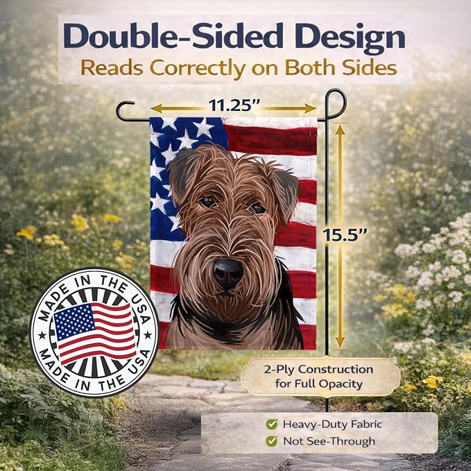 Caroline's Treasures CK6754GF Welsh Terrier American Flag Garden Flag Mailbox Flag Decorative Yard Flag Banner Outside Patio Artwork Yard Flower Beds, Garden Size, Multicolor
