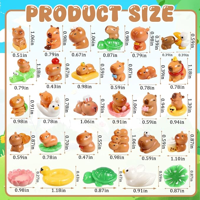 33 Pcs Mini Capybara Figurines 25 Style Adorable Resin Capybaras Miniatures Mini Capybara Cake Toppers Set for DIY Fairy Garden Car Dashboard Moss Landscape Home House Birthday Party Decor