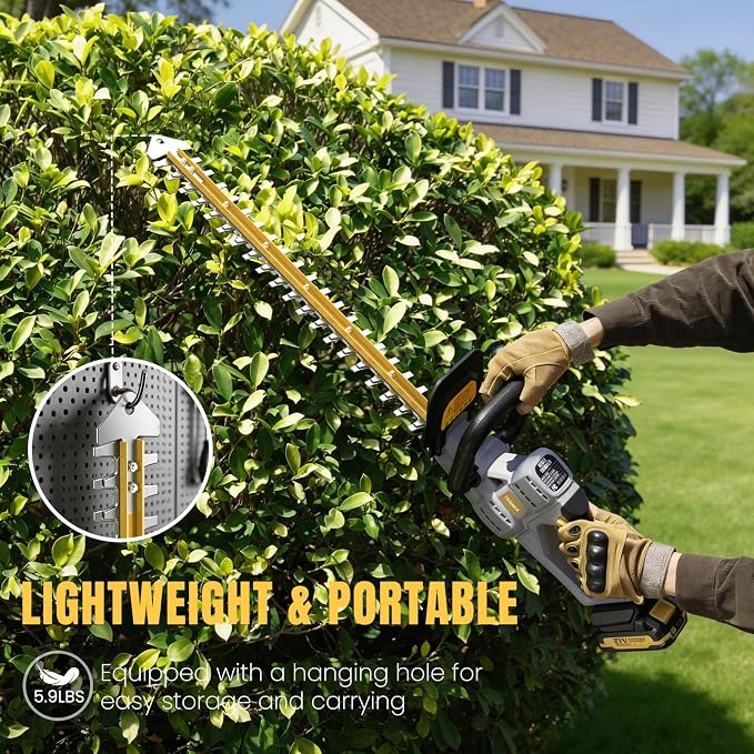 Hedge Trimmer Cordless 22" - 21V Powerful Electric Hedge Trimmer with 2 x 2.0Ah Batteries and Fast Charger, Easy to Use, 3200RPM Lightweight Battery Powered Bush Trimmers for Garden, Yard Care, GT860