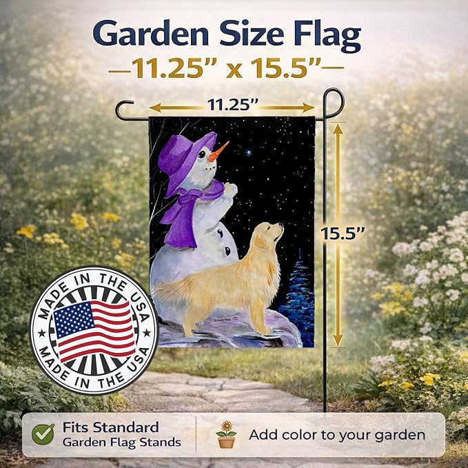 Caroline's Treasures SS8950GF Snowman with Golden Retriever Garden Flag Mailbox Flag Decorative Yard Flag Banner Outside Patio Artwork Yard Flower Beds, Garden Size, Multicolor