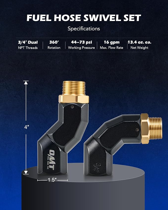 Orion Motor Tech 2pcs 3/4" NPT Fuel Hose Nozzle Swivel Kit, Multi Plane 360 Rotating Fuel Tank Adapter Swivel Coupler Set with Accessories