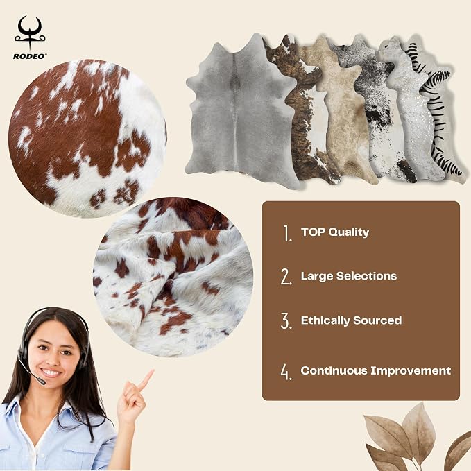 rodeo Tricolor Cowhide Rug – Genuine Western Cowhide for Living Room, Bedroom, Office or Luxury Hotel Décor – Hypoallergenic, Pet & Child Friendly – Extra Large 7x8 ft Rug