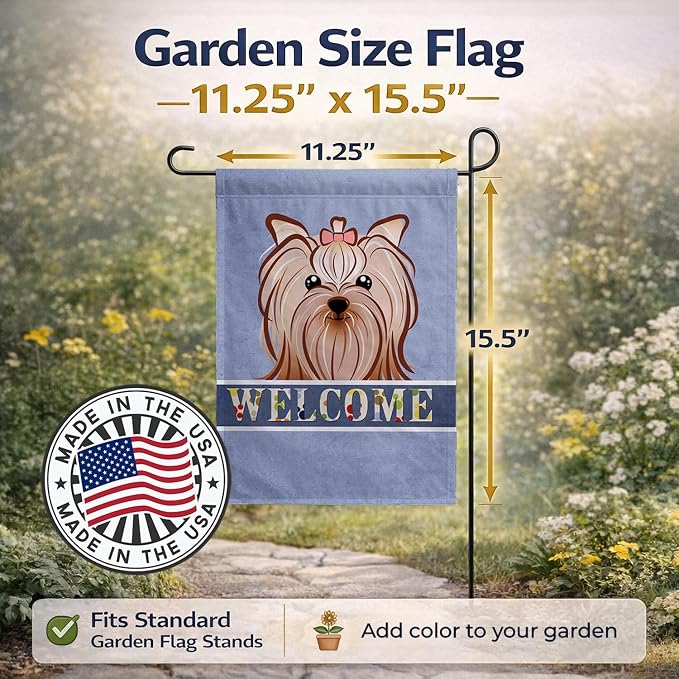 Caroline's Treasures BB1390GF Yorkie Yorkishire Terrier Welcome Garden Flag, Blue Mailbox Flag Decorative Yard Flag Banner Outside Patio Artwork Yard Flower Beds, Garden Size, Multicolor