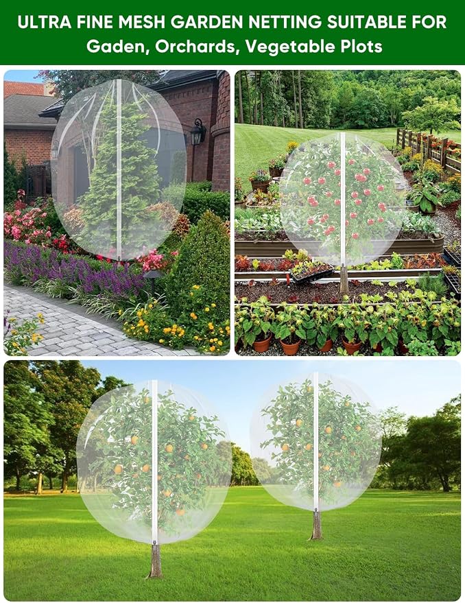 Fruit Tree Netting for Cicadas - with Zipper 4Pcs 5 x 4FT Garden Bird Netting for Blueberry Bushes with Drawstring,Insect Plant Protection Mesh Net Bags for Tomato,Cicada,Animals (4, 4 x 5 FT)