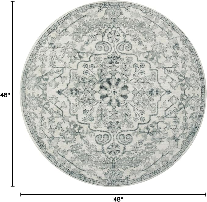 Lahome Reine Round Rug 4ft, Soft Rug for Bedroom Machine Washable Office Circle Rug, Bohemian Medallion Non-Slip Non-Shedding Low Pile Printed Indoor Carpet for Kitchen Laundry Bathroom, Beige
