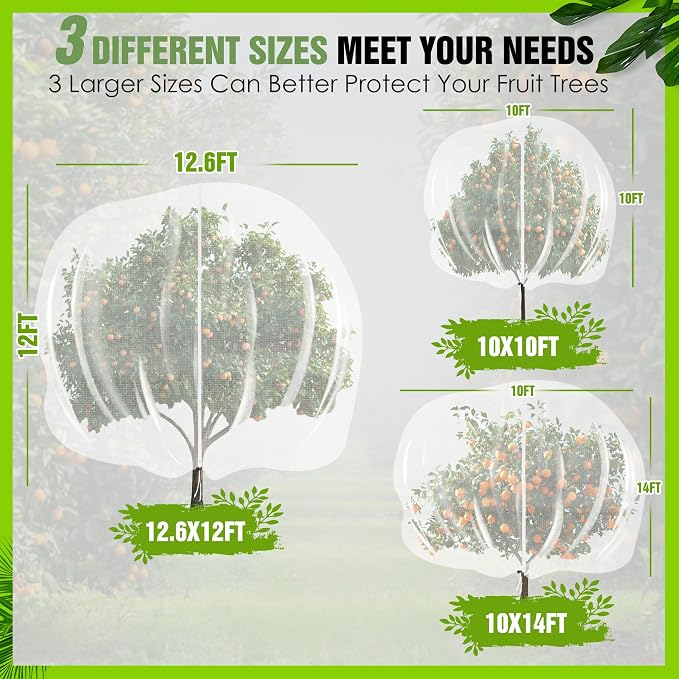 10 X 14FT Large Fruit Tree Netting for Protecting Fruit from Squirrels Birds Bug Pests, Tree Net for Fruit Trees with Zipper and Drawstring Bird Netting Covers for Blueberry Cherry Peach Apple Bushes
