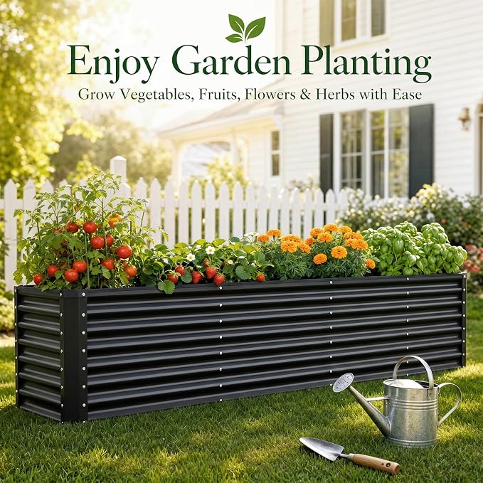 8x2x2FT Raised Garden Beds Outdoor, Planter Raised Beds for Gardening, Vegetables, Flowers,Large Metal Garden Box, Deep Plant Flower pots Outdoor (Black, 1Pack)