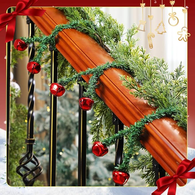 50 Pcs 20 Inches Christmas Garland Ties with Bells Decorative Twist Ties Garland Hanger for Banister Stairs Railing Garden Reusable Flexible Twist for Xmas Holiday Decorations (Red)