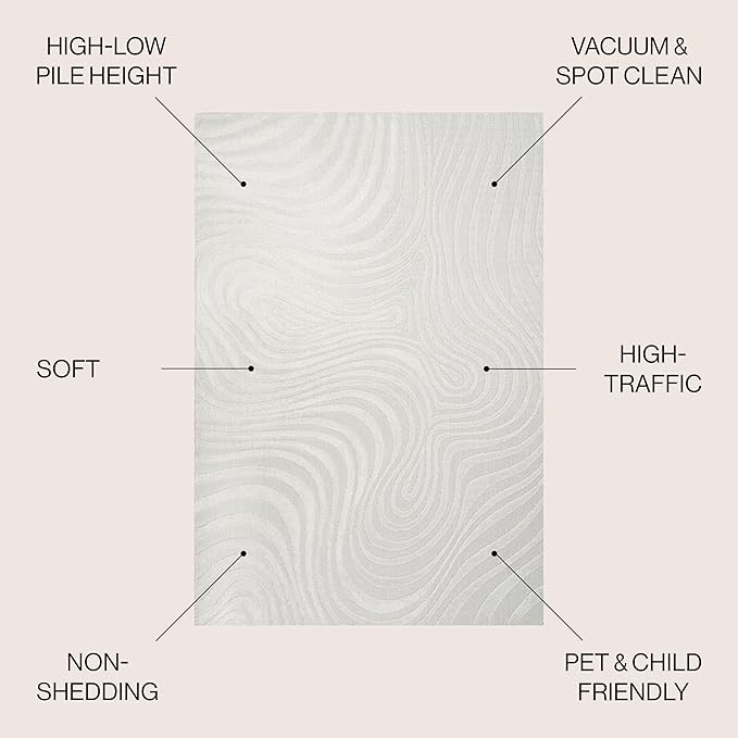 JONATHAN Y Maribo High-Low Abstract Striped Indoor/Outdoor Area Rug, Contemporary, Modern, Vintage, Bohemian for Bedroom,Kitchen,Living Room,Non Shedding,Easy-Washing, Cream, 8x10 (SCN103A-8)