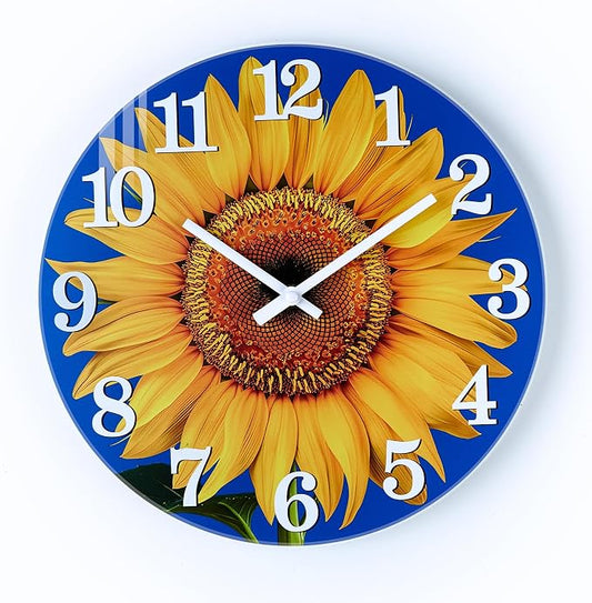 Yoiolclc Outdoor Clock Waterproof-Decorative Sun Flower Wall Clocks for Pool Patio Porch Garden(12 Inch,Sunflower)