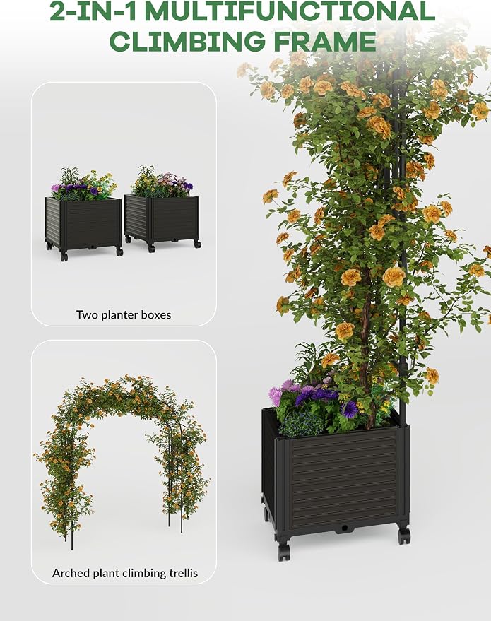 87" Tall Garden Arch Trellis for Climbing Plants – Metal Wedding Arch with Planter Box, Flower Frame Backdrop Stand – Rustproof Arbor for Wedding, Party, Balloon Decor & Outdoor Plant Support