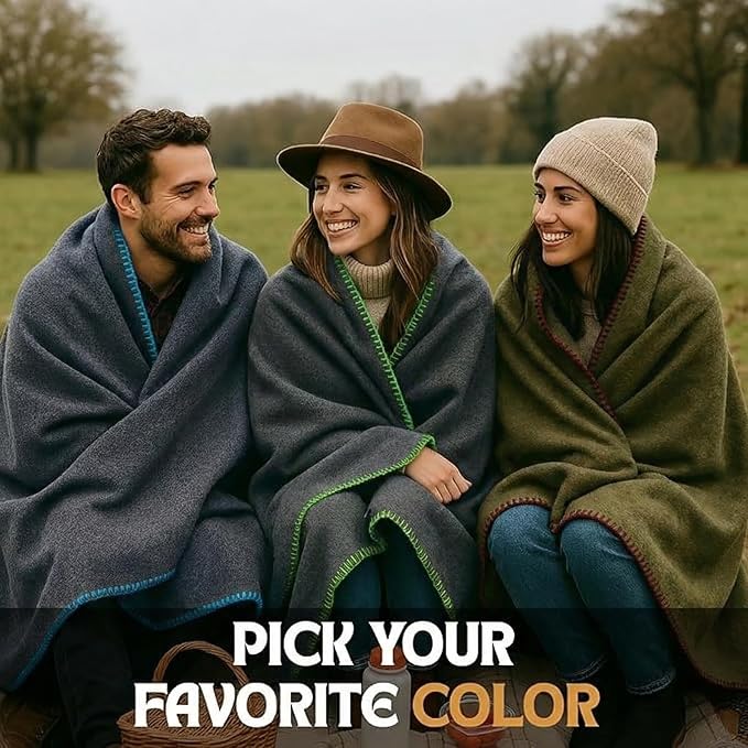 Wool Camping Blanket - 70% Wool Heavy-Duty Military Style Throw, Warm & Washable, Fire Retardant Cover for Emergency, Survival & Outdoor Use - Perfect for Camping, Car, Home & Hiking, Grey 62x84