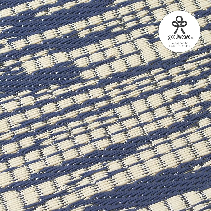 Fab Habitat Outdoor Rug - Waterproof, Fade Resistant, Crease-Free - Premium Recycled Plastic - Distressed Abstract Stripes - Large Patio, Deck, Sunroom, Camping, RV - Brooklyn - Blue - 6 x 9 ft