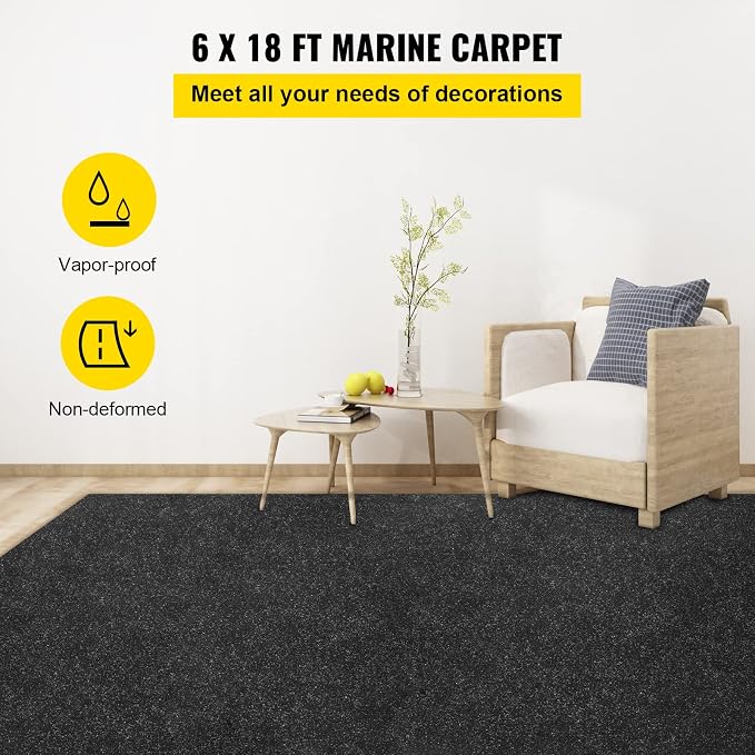 Happybuy 6 ft x 29.5 ft Charcoal Black Marine Carpet for Boats Waterproof - 0.18" Thick Indoor Outdoor Rug Carpet Roll for Home Patio Porch Deck
