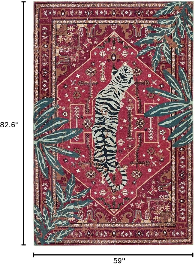 Tribal Rugs Summer Tropical 5x7 Area Rugs Wine Red Traditional Boho Vintage Oriental Rug Carpet for Bedroom Kitchen Dining Living Room Indoor Entryway Washable