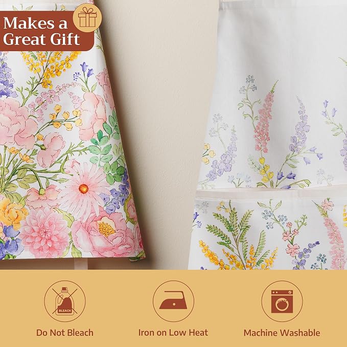 Maison d' Hermine Aprons for women with Pocket 100% Cotton (27.50"x31.50") | Adjustable Neck Strap & long ties Apron Men Chef Wedding Cooking Gardening Server Maid