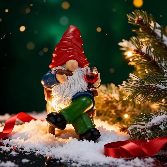 Funny Garden Gnomes for Outdoor, 7 Inch Gnomes Decorations for Yard with Rocking Chair & Wine Glass, Gnome Garden Decor for Home Patio Lawn, Gnomes Gifts for Women Spring Summer Christmas Halloween