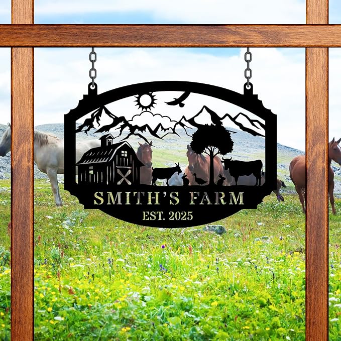 Personalized Metal Farm Hanging Sign, Custom Your Large Farm Sign, Barn Sign, Outdoor Farmhouse Decor, Farm Gate Sign, Farm Sign with all farm Pets