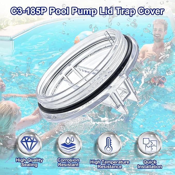 Pool Pump Lid Trap Cover C3-185P Replacement for Sta-Rite Max-E-Glas II, Dura-Glas II, Dyna-Glas, Dyna-Max Pool and Spa Pump, C3-185P, V26-362 Pool Pump Filter Cover