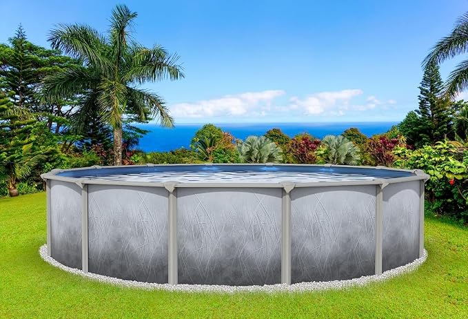 Lake Effect Pools 'Bermuda' 15 ft Round Above Ground Swimming Pool | 48 Inch Walls | 6" Steel Top Ledge | Bundle Includes: 25 Gauge Overlap Liner & Widemouth Skimmer