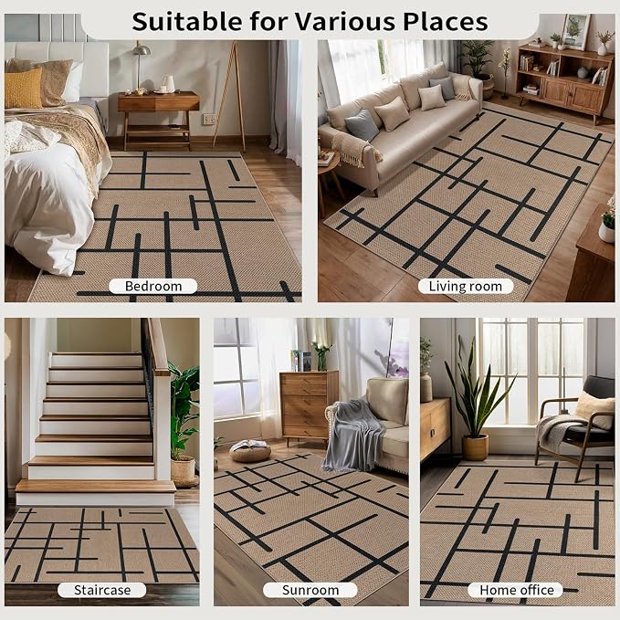 Tangsoo Easy Jute 2x3 Rug for Entryway,Small Washable Thin Outdoor Rug Modern Non-Slip Stripe Front Door Mat Small Throw Carpet for Kitchen Porch Doorway Bedroom Entry