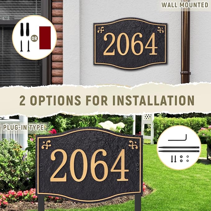 Personalized Address Plaque Sign - LAWN MOUNTED, House Address Signs for Outside Use for House,Apartment,Office,Yard (Green/Copper)