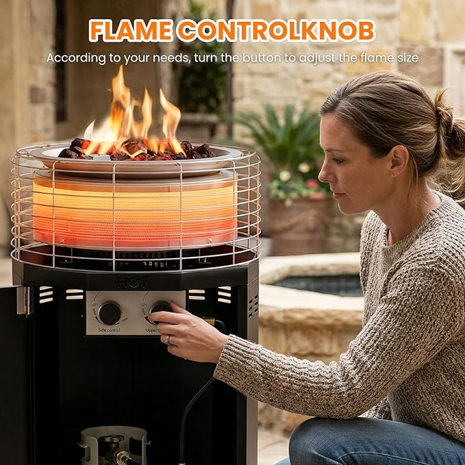 DoCred 35" H Outdoor Patio Heater, 2 in 1 Propane Smokeless Fire Pit Heater for Backyard, Garden, Deck, Party