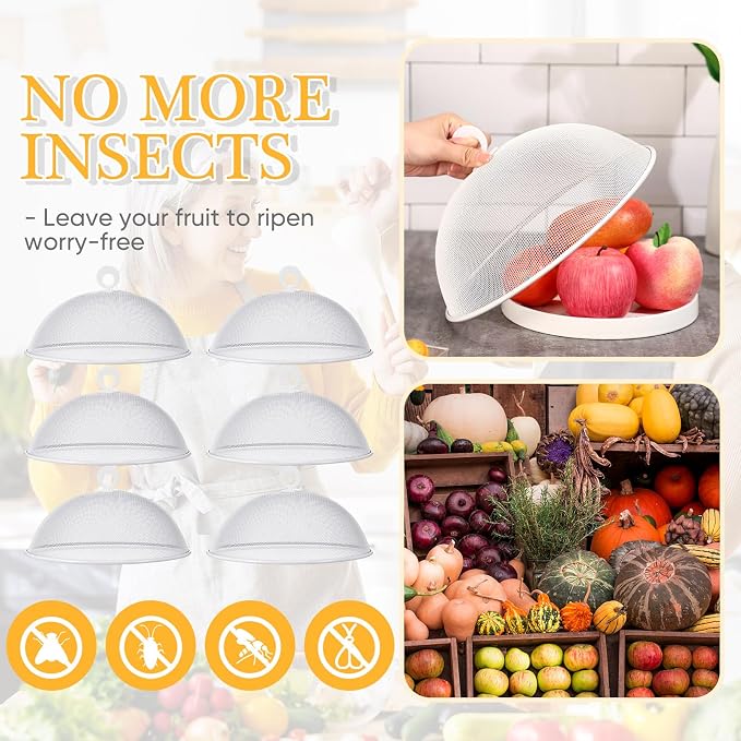 Gerrii 6 Pcs Metal Mesh Food Cover Outdoor Mesh Food Tents Dome Screen Plate Covers for Dinner Plates Reusable Fruit Fly Nets Picnic Umbrella for Table, BBQ, Camping, Party(White,11 Inch)