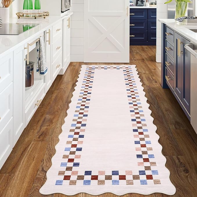 GarveeHome Washable Runner Rug 2x10 Modern Bordered Hallway Runner Rug | Non Slip Kitchen Throw Carpet Checkered Bathroom Entryway Low Pile Solid Rugs for Living Room Bedroom Nursery Sink,Colorfu