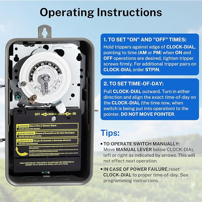 2026 Upgraded T101R 24-Hour Mechanical Timer Switch 120VAC SPST 40A Heavy Duty Timer Switch, Indoor/Outdoor Use, for Pool Pumps, Water Heaters, Lighting, Air Conditioning