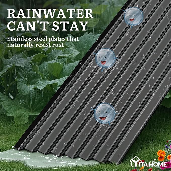 YITAHOME 8x2x2ft Large Raised Garden Bed Kit, 24" Tall 9 in 1Galvanized Metal Planter Box with Gloves and Safety Rubber, Outdoor Above Ground Planters for Plants Vegetables Flowers, Black