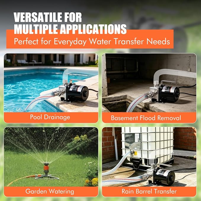 FMCNMech 110V Portable Electric Water Transfer Pump, 500 GPH High Flow Utility Pump with Switch for Pool Drain, Basement, Garden, Rain Barrel, Cast Iron