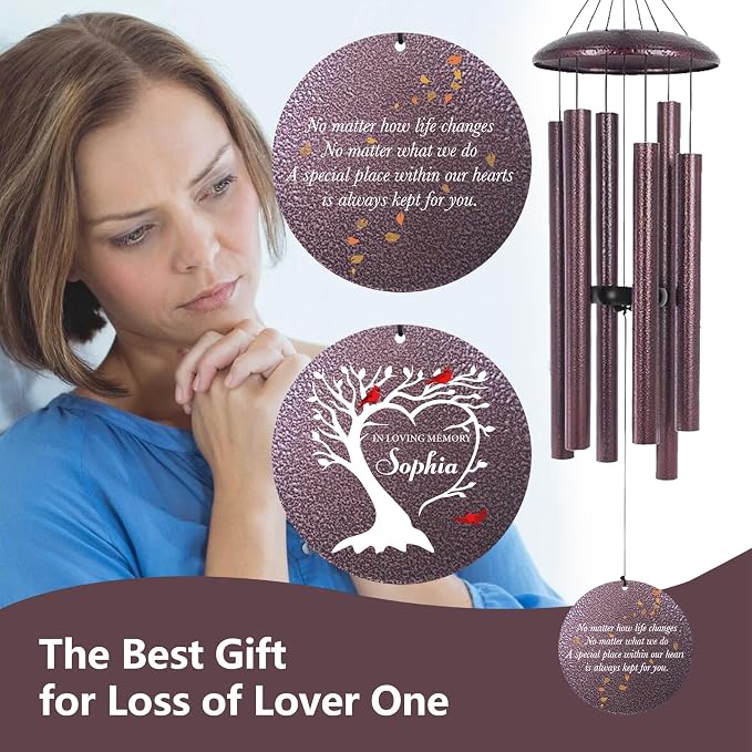 Personalized Cardinal Sympathy Wind Chimes, Deep Tone 30/36/45 inch Wind Chimes Sympathy Gifts for Loss of Loved One, in Loving Memory Windchimes for Loved Ones Lost, Garden Decor, Produced in Texas