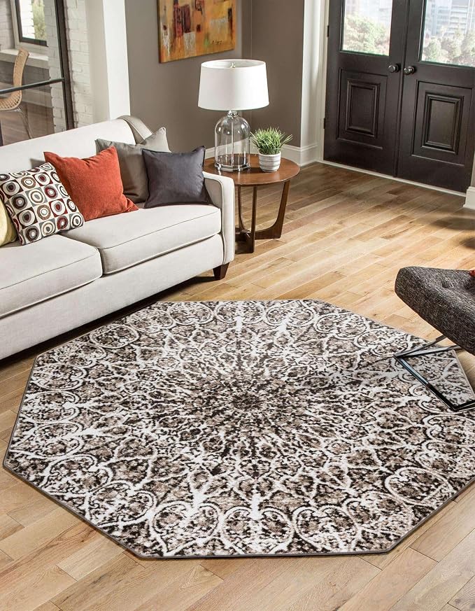 Unique Loom Sofia Collection Area Rug - Grace (6' 1" Octagon Brown/Ivory)